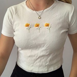 BRANDY MELVILLE GERRY POPPY CROP TOP FLOWER SHIRT